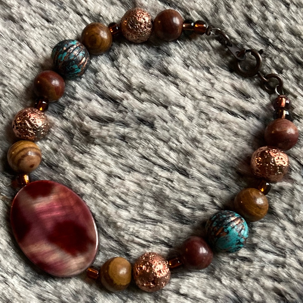 Jasper & Mother Of Pearl Bracelet W/ Faceted Glass